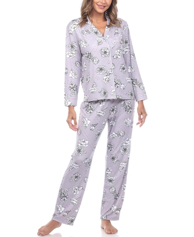White Mark Plus Size Long Sleeve Floral Pajama Set, 2-piece In Gray