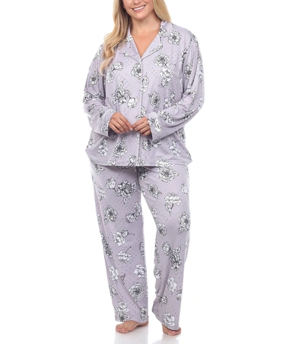 White Mark Plus Size Long Sleeve Floral Pajama Set, 2-piece In Gray