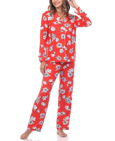 Shop White Mark Women's Long Sleeve Floral Pajama Set, 2-piece In Red