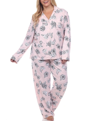 Shop White Mark Plus Size Long Sleeve Floral Pajama Set, 2-piece In Rose