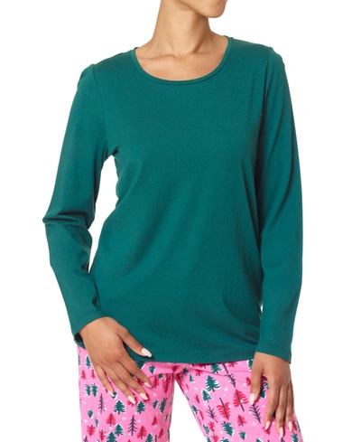 Shop Hue Solid Long-sleeve Pajama T-shirt In Rain Forest