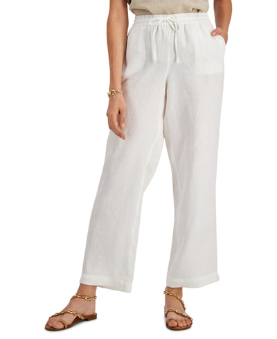 Charter Club Women's 100% Linen Drawstring-waist Pants, Created For Macy's In Bright White