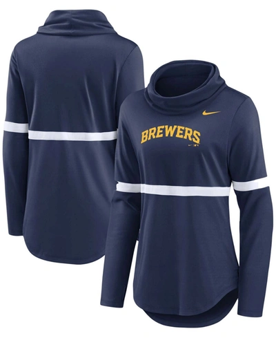Shop Nike Women's Navy Milwaukee Brewers Club Lettering Fashion Pullover Performance Sweatshirt