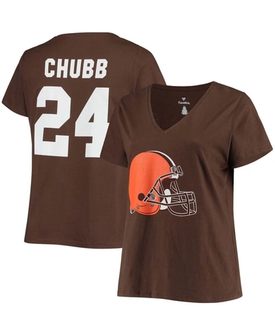 Shop Fanatics Women's Nick Chubb Brown Cleveland Browns Name And Number V-neck T-shirt