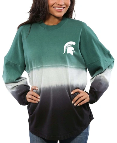 Shop Spirit Jersey Women's Green Michigan State Spartans Ombre Long Sleeve Dip-dyed T-shirt