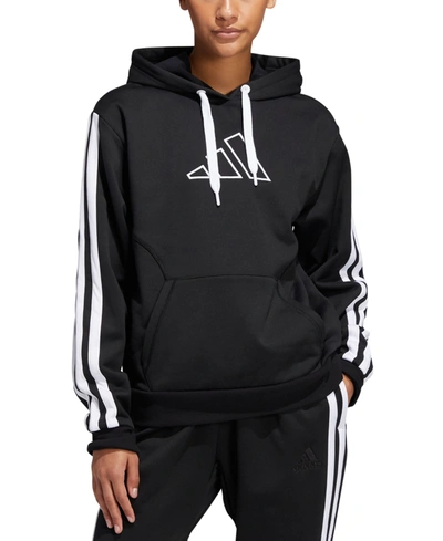 Shop Adidas Originals Women's Logo Striped-sleeve Hoodie In Black