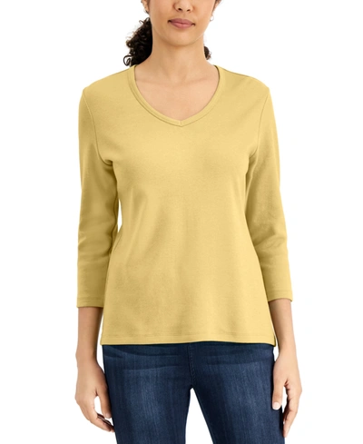 Shop Karen Scott V-neck 3/4-sleeve Top, Created For Macy's In Citron Aura