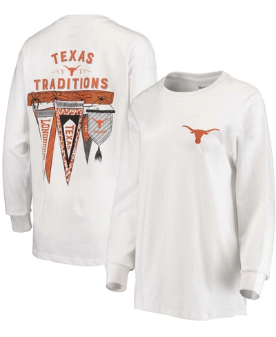 Shop Pressbox Women's White Texas Longhorns Traditions Pennant Long Sleeve T-shirt