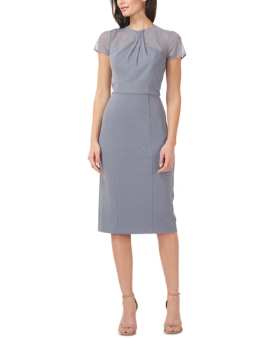Shop Js Collections Illusion Sheath Dress In Slate Blue