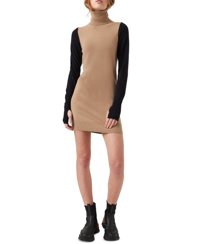 Shop French Connection Millia Colorblocked Sweater Dress In Camel/ Uti
