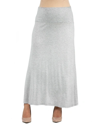 24seven Comfort Apparel Womens Elastic Waist Solid Color Maternity Maxi Skirt In Heather Gray