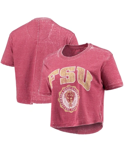 PRESSBOX WOMEN'S GARNET FLORIDA STATE SEMINOLES EDITH VINTAGE-INSPIRED BURNOUT CROP T-SHIRT 