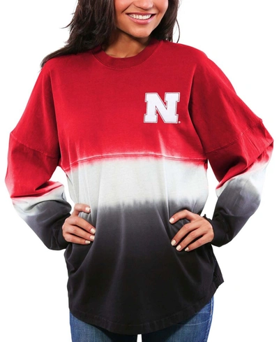 Shop Spirit Jersey Women's Scarlet Nebraska Huskers Ombre Long Sleeve Dip-dyed T-shirt