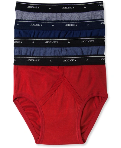 Shop Jockey Men's Classic Low-rise Briefs, Pack Of 4 In Navy/red Mini Stripe