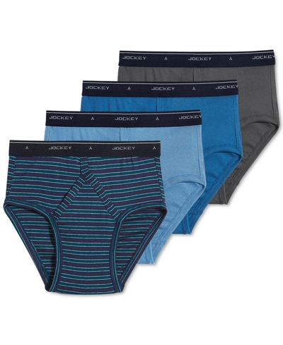 Shop Jockey Men's Classic Low-rise Briefs, Pack Of 4 In Assorted Blue
