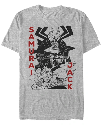 Shop Fifth Sun Men's Samurai Jack Aku Battle Woodblock Print Short Sleeve T- Shirt In Heather Gr