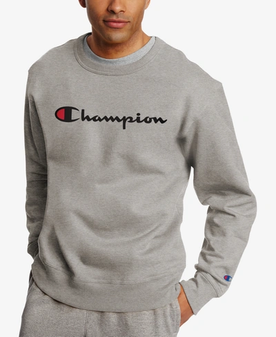 Shop Champion Men's Powerblend Fleece Logo Sweatshirt In Oxford Grey