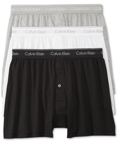 Shop Calvin Klein Men's 3-pack Cotton Classics Knit Boxers Underwear In Black/white/grey