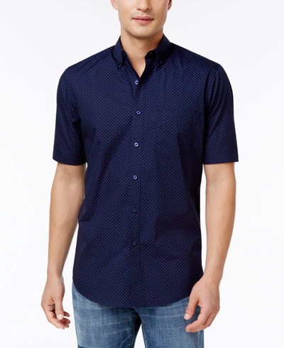 Shop Club Room Men's Micro Dot Print Stretch Cotton Shirt, Created For Macy's In Navy Blue