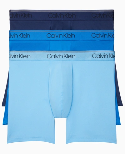 Shop Calvin Klein Men's Big & Tall Microfiber Stretch 3-pack Boxer Briefs Underwear In Navy/artesian/paradise