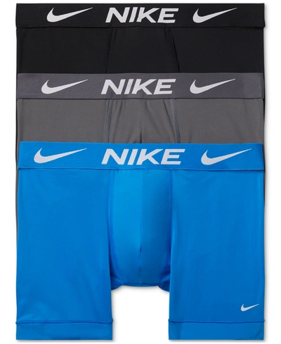Shop Nike Men's 3-pack Essential Micro Boxer Briefs In Photo Blue/dark Grey/black