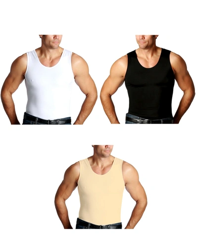 Instaslim Men's Big & Tall Insta Slim 3 Pack Compression Muscle Tank T-shirts In Tan