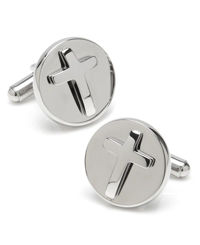 Shop Ox & Bull Trading Co. Ox Bull & Trading Co Cross Round Cufflinks In Silver