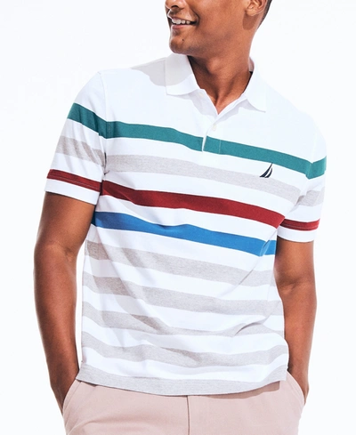Shop Nautica Men's Classic-fit Striped Polo Shirt In Bright White