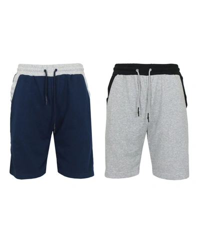 Shop Galaxy By Harvic Men's French Terry Jogger Sweat Lounge Shorts, Set Of 2 In Navy/heather Gray/black