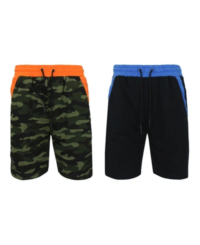 Shop Galaxy By Harvic Men's French Terry Jogger Sweat Lounge Shorts, Set Of 2 In Camo Black/royal