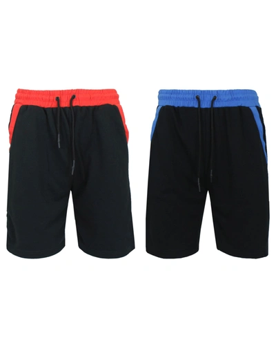 Shop Galaxy By Harvic Men's French Terry Jogger Sweat Lounge Shorts, Set Of 2 In Black/red/royal