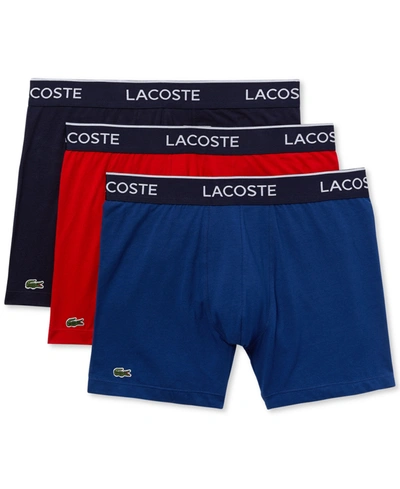 Shop Lacoste Men's Casual Stretch Boxer Brief Set, 3 Piece In Navy Blue/red-methylene