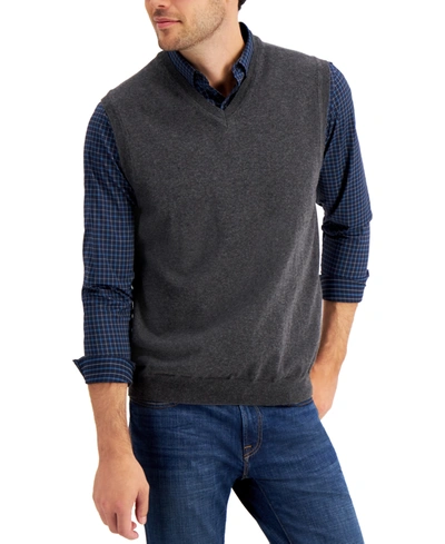 Club Room Men's Solid V-neck Sweater Vest, Created For Macy's In Charcoal Heather