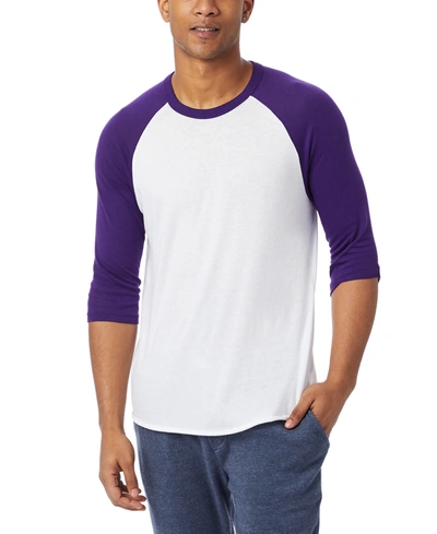 Shop Alternative Apparel Men's Keeper Eco Jersey Baseball T-shirt In White/deep Violet