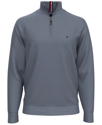 Shop Tommy Hilfiger Men's Signature Solid Quarter-zip Sweater In Captains Blue