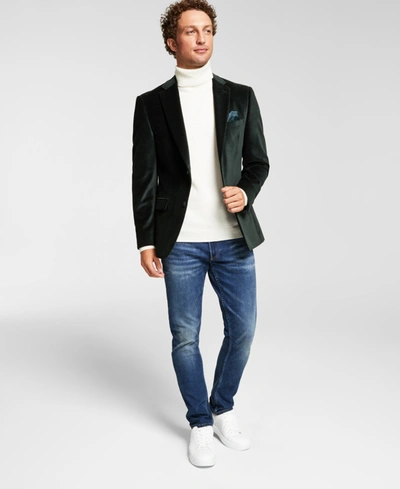 Shop Alfani Men's Slim-fit Solid Velvet Blazer, Created For Macy's In Green