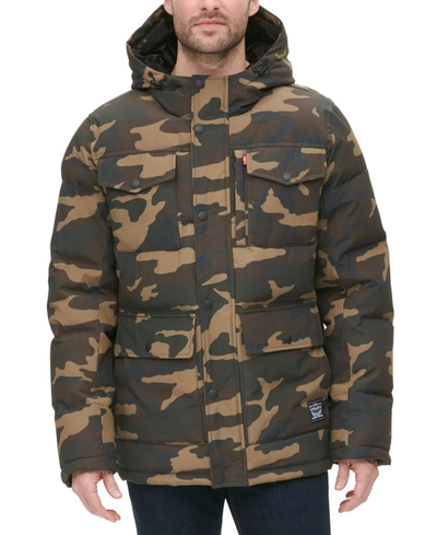 Levi's Men's Quilted Four Pocket Parka Hoody Jacket In Camouflage