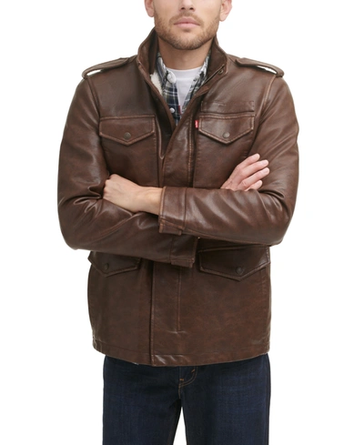 Shop Levi's Men's Faux Leather Four Pocket Field Jacket In Brown