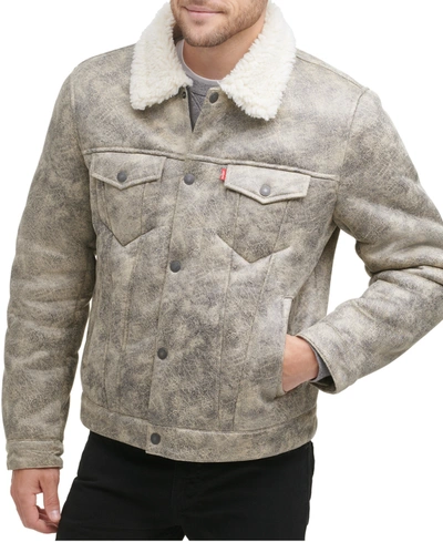 Shop Levi's Men's Relaxed-fit Faux-shearling Trucker Jacket In Grey