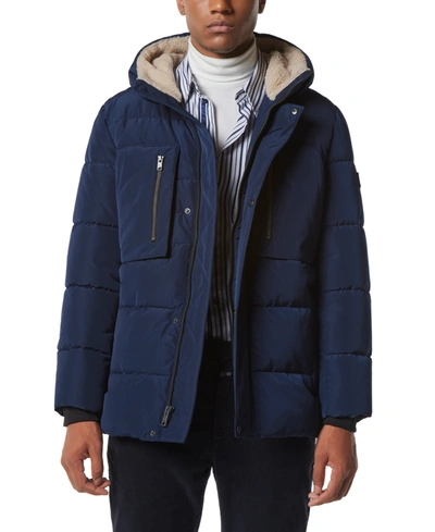 Shop Marc New York Men's Yarmouth Micro Sheen Parka Jacket With Fleece-lined Hood In Ink