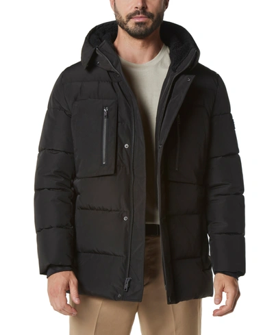 Shop Marc New York Men's Yarmouth Micro Sheen Parka Jacket With Fleece-lined Hood In Black