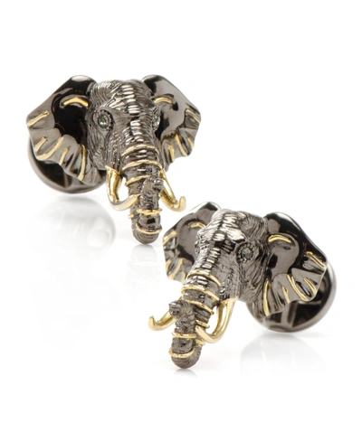 Shop Ox & Bull Trading Co. Men's 14k Gold Elephant Cufflinks In Gunmetal