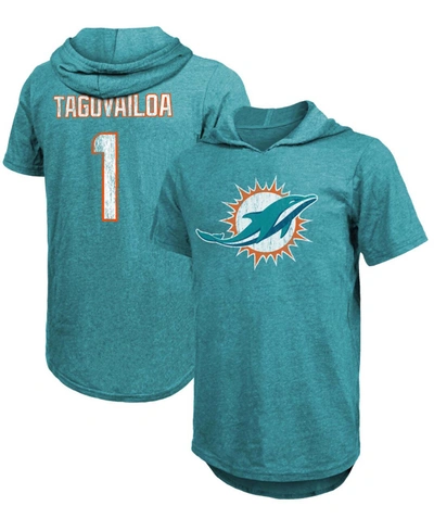 Fanatics Men's Tua Tagovailoa Aqua Miami Dolphins Player Name Number Tri-blend Hoodie T-shirt In Aqua