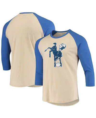 Shop Majestic Men's Cream, Royal Indianapolis Colts Gridiron Classics Raglan 3/4 Sleeve T-shirt In Cream/royal