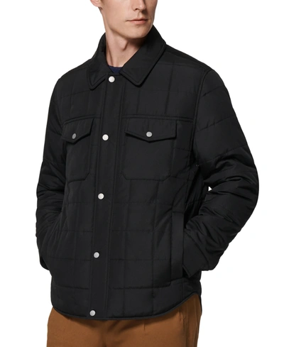 Shop Marc New York Archer Men's Quilted Shirt Jacket With Corduroy Trimming In Black