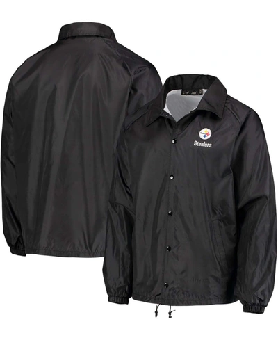 DUNBROOKE MEN'S BLACK PITTSBURGH STEELERS COACHES CLASSIC RAGLAN FULL-SNAP WINDBREAKER JACKET 