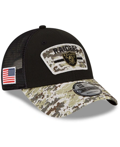 Shop New Era Men's Black-camouflage Las Vegas Raiders 2021 Salute To Service Trucker 9forty Snapback Adjustable H