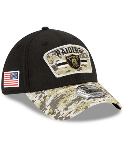 Shop New Era Men's Black-camouflage Las Vegas Raiders 2021 Salute To Service 39thirty Flex Hat