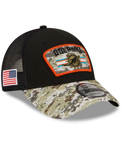 Shop New Era Men's Black-camouflage Miami Dolphins 2021 Salute To Service Trucker 9forty Snapback Adjustable Hat