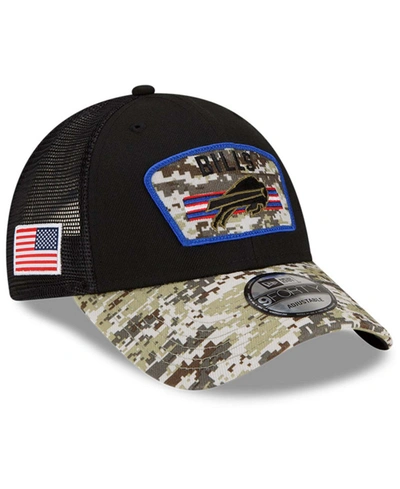 New Era Men's Black-camouflage Buffalo Bills 2021 Salute To Service Trucker 9forty Snapback Adjustable Hat In Black-camouflage